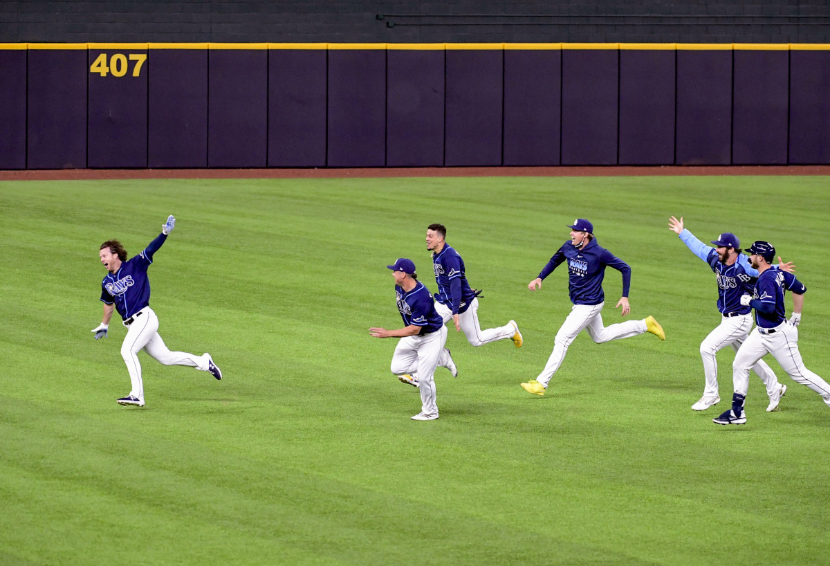 Brett Phillips, flying, 2020 World Series walk-off